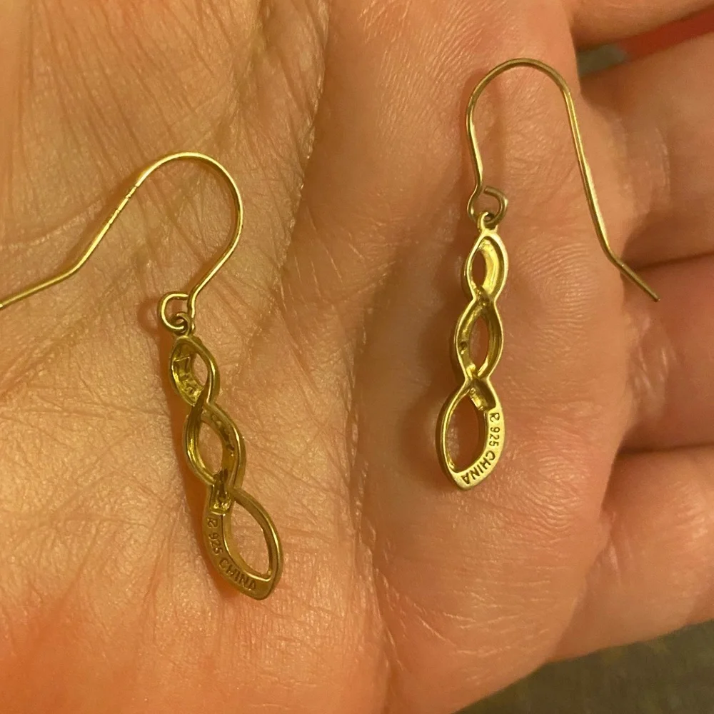 Gold Twisted Infinity Drop Earrings with Crystals Stamped 925